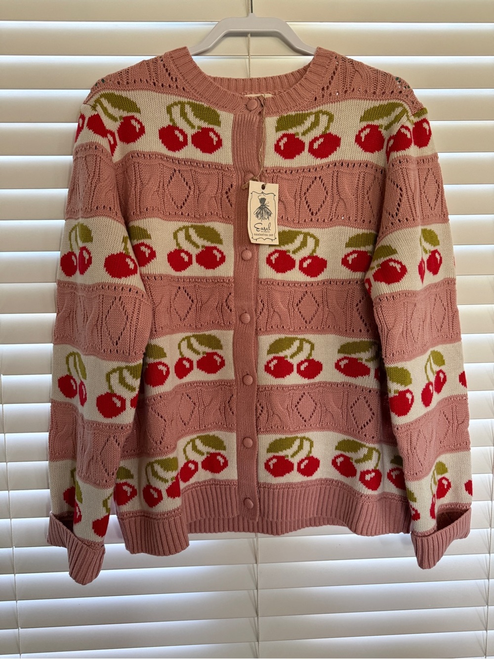 easel Pink Cherry Knit Button-Front Cardigan